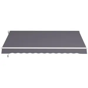 12x10ft manual retractable outdoor sunshade awning aluminum steel square tube frame 280g pu coated polyester adjustable arm height for balcony patio yard door and window exterior shading