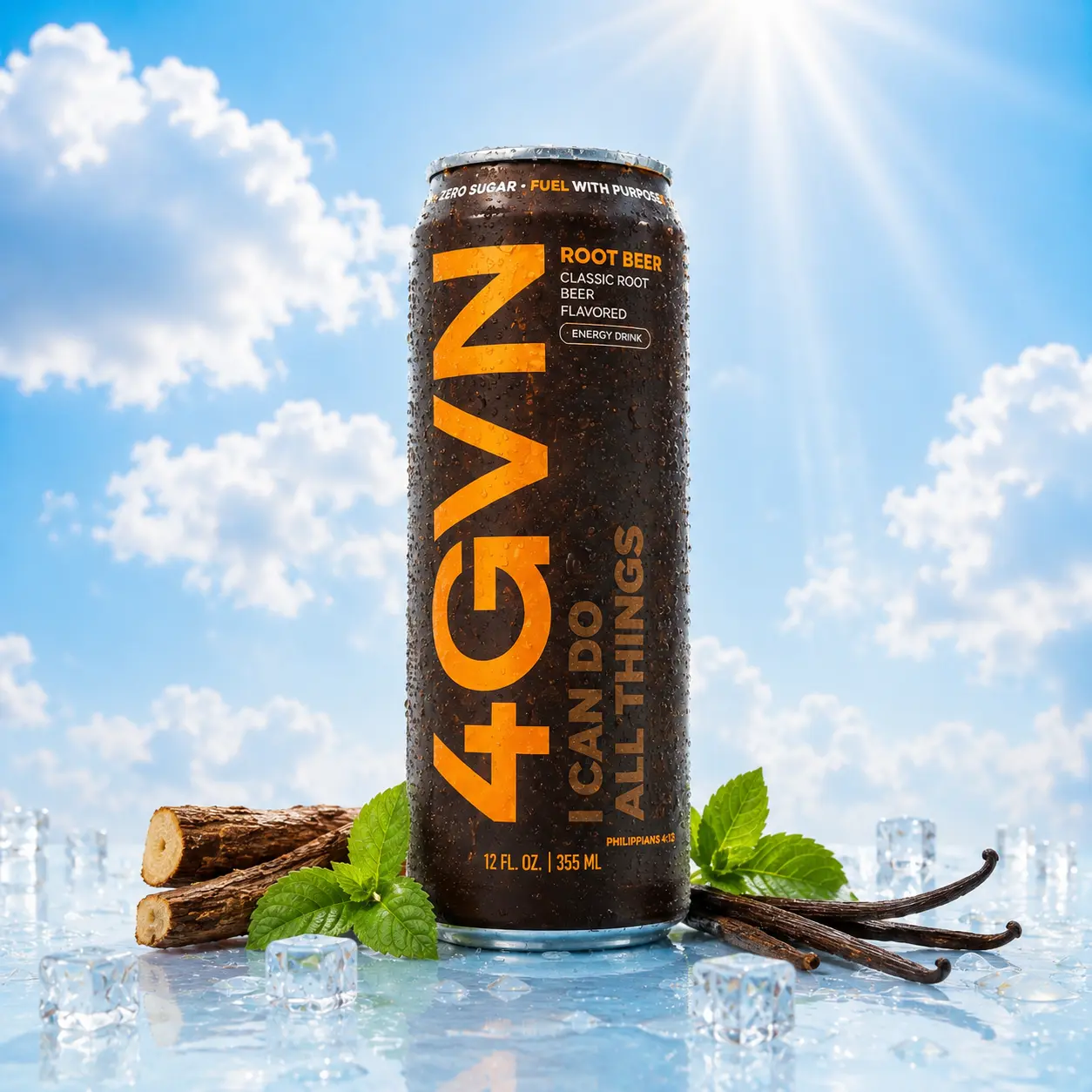 4GVN Creamy Flavor Root Beer Soda Sports Energy Drink - 0 Sugar, 200mg Clean Caffeine, Carbonated Beverage for Active Individuals, Energy Drinks