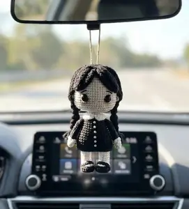 Handmade Crochet Car Hanging, Gothic Doll Rearview Companion