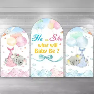 He or She Elephant Gender Reveal Chiara Arch Covers Stretchy Backdrop – 3-Piece Balloon Design, Perfect for Gender Reveal & Baby Shower Photo Backdrop
