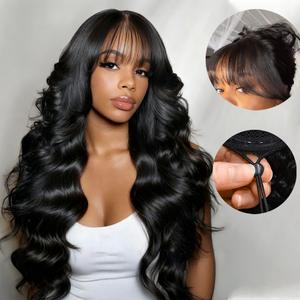 Nadula 7x5 & 13x4 3D Body Wave Lace Frontal Wig With Bangs Pre Everything Put On And Go 180% Density Human Hair Wigs Glueless Summervibes TikTokShopStockUp