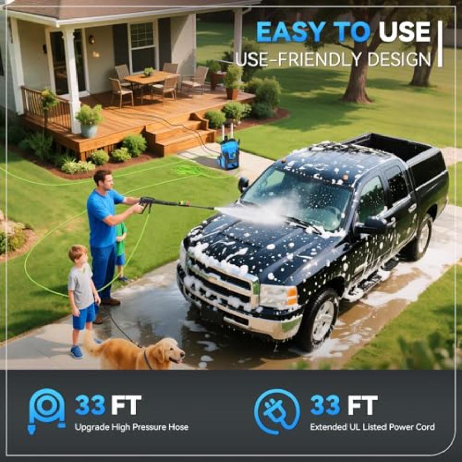 Electric Pressure Washer 5000 PSI 4.0 GPM Heavy Duty Power Washer with 4 Nozzles Foam Cannon 33FT Hose Reel and 500ml Soap Bott