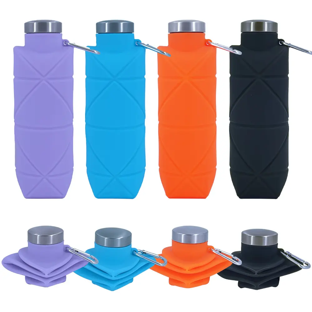 700ml Collapsible Folding Food-Safe Silicone Water Bottle, Leakproof Lid with Carabiner Clip, Reusable Sports Bottle for Hikers, Camping, Work, 6.8Cm Height, Daily Commutes, Built-In Carabiner Clip, Compact, Drop-Resistant, Hiking, Leak-Proof, Secure Lid,