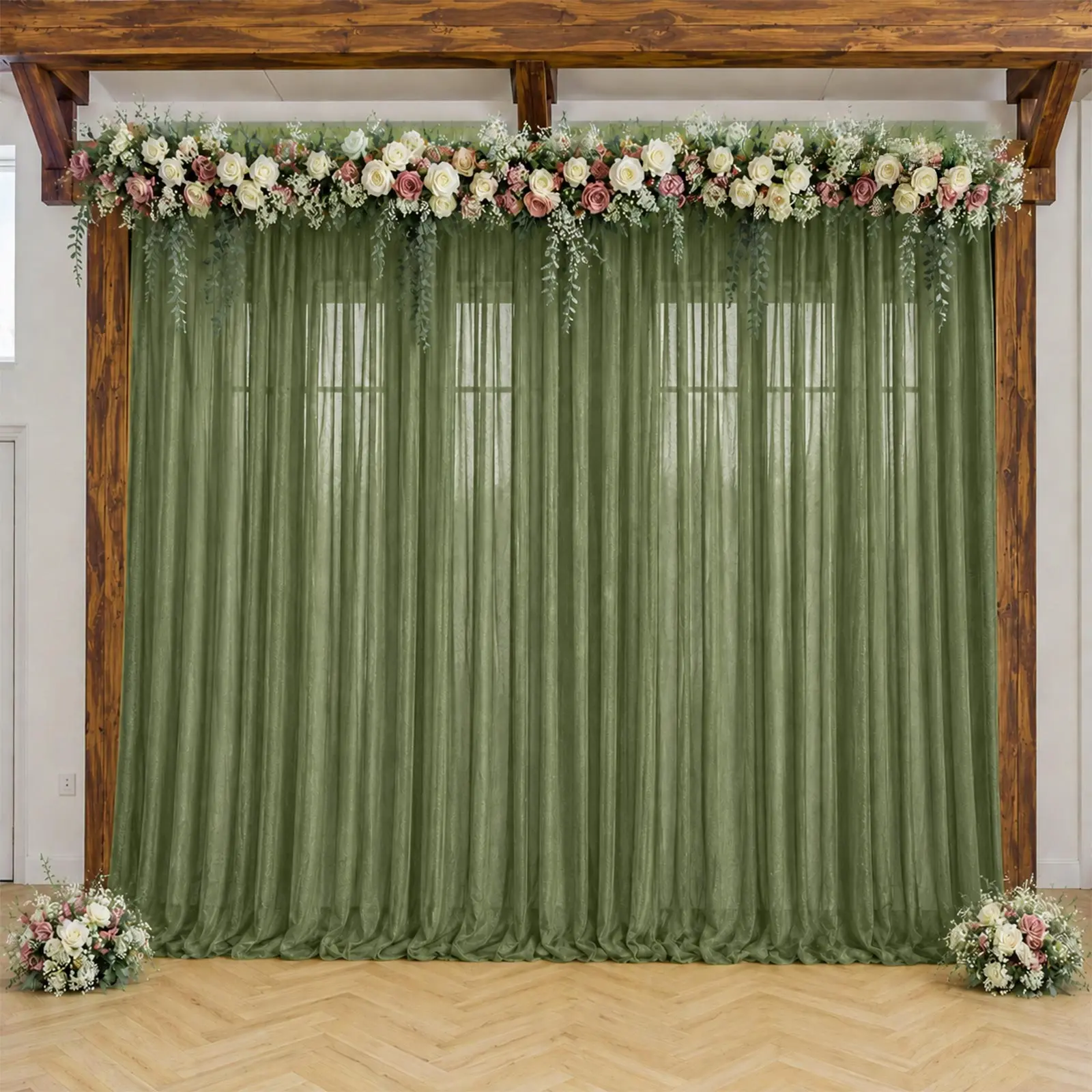 Dusty Sage Green Sheer Backdrop Drape – 5ft x 14ft Wedding Arch & Ceiling Decor Panel, Wrinkle Resistant with Soft Shimmer