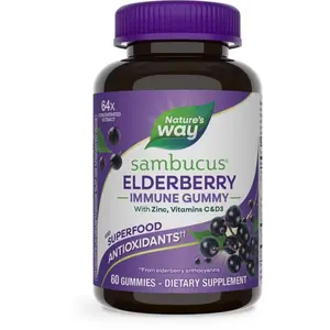 Nature's Way Sambucus Elderberry Immune Gummies with Vitamin C, Vitamin D3 and Zinc - 60ct: Gluten-Free, Wheat Free, Soy-Free