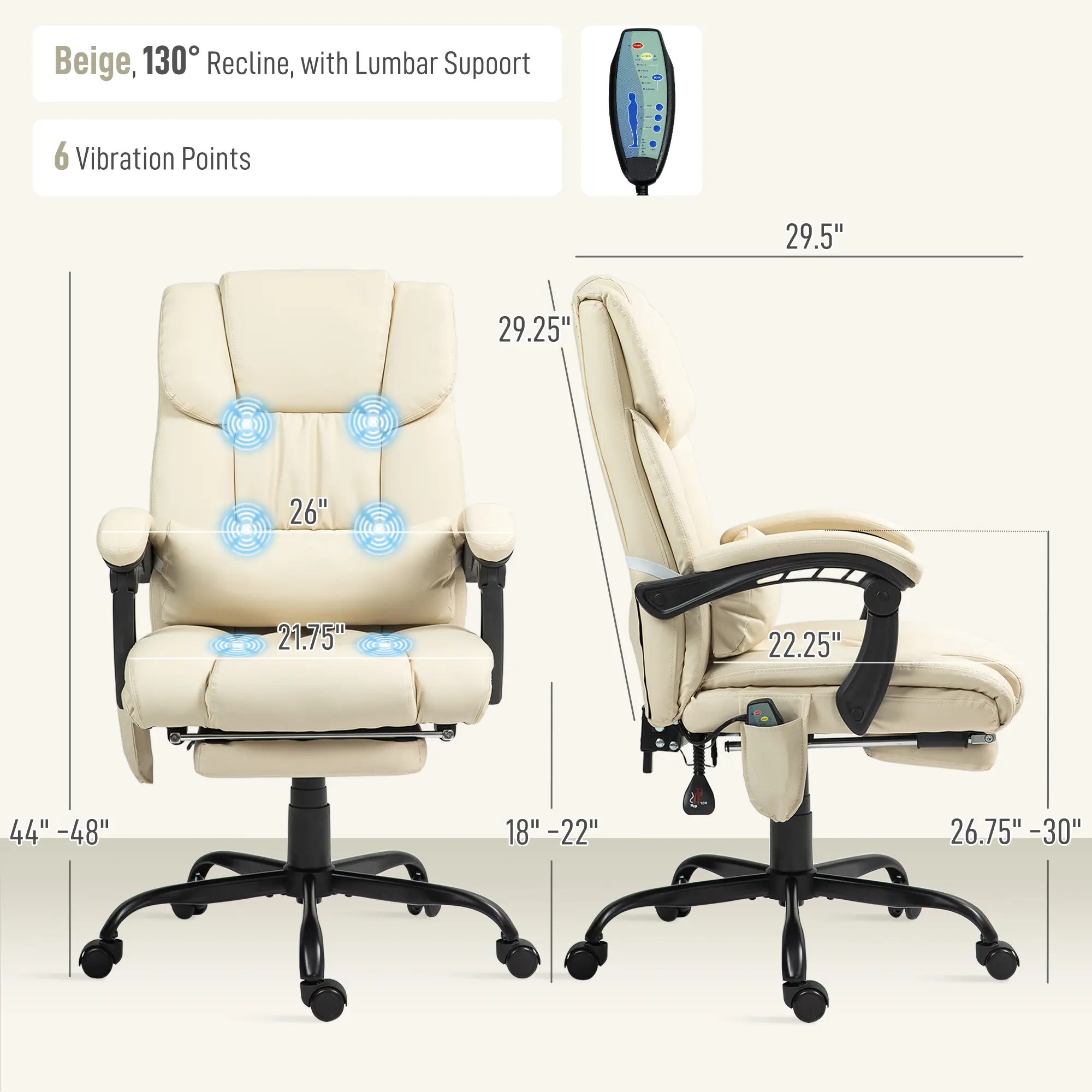 Beige, 130° Recline