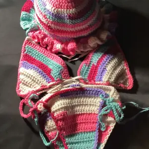 Crochet 3 Piece Swim Set - Includes Bikini set with ruffle hat - Ideal for Summer Wear