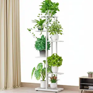 Tall 6 Tier Metal Plant Stand,Corner Shelf with Anti-Slip Pads for Multiple Potted Flowers,Indoor Outdoor Display Rack for Balcony,Garden,Patio,White