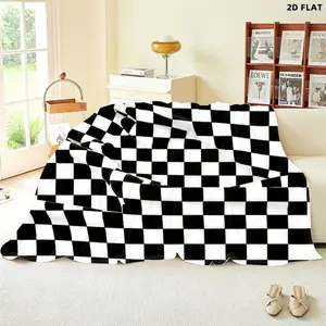 Classic Black - White Checkered Throw Blanket, Single - Sided Printed, Multiple Specifications Available, Soft Fabric, Ideal for Napping, Couch, Bed, Office, Stylish Home Decor