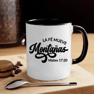1pc 11oz Ceramics Coffee Mug 3A Grade Spanish "Faith Moves Mountains Matthew 17:20" Spanish Inspirational Quote Tea Cup Ideal Birthday/ Thanksgiving/ Christmas Gift Suitable for Office/ Home for Women Men Or Friend