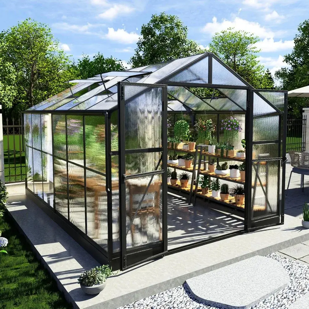 8x12 Walk-In Polycarbonate Greenhouse - Easy Setup
