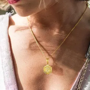FaithHeart  Trendy Hexagon Initial letter Necklace