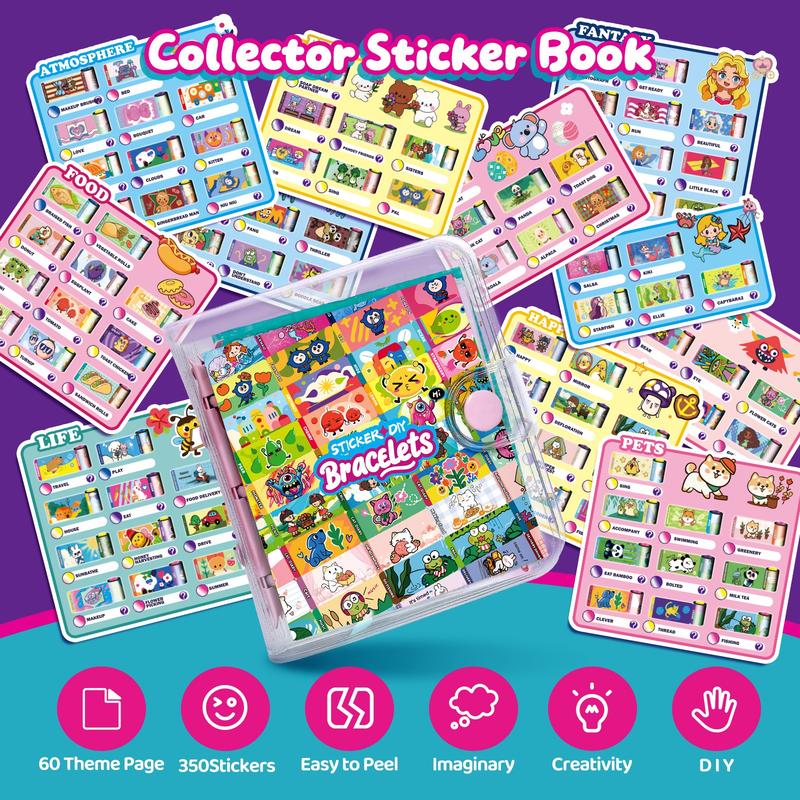 350 DIY Sticker Bracelet Kit with 12 Charms, Colorful Beads, Collectible Book, Jewelry Making Craft Set for Fun and Creativity, Creative Craft Kit