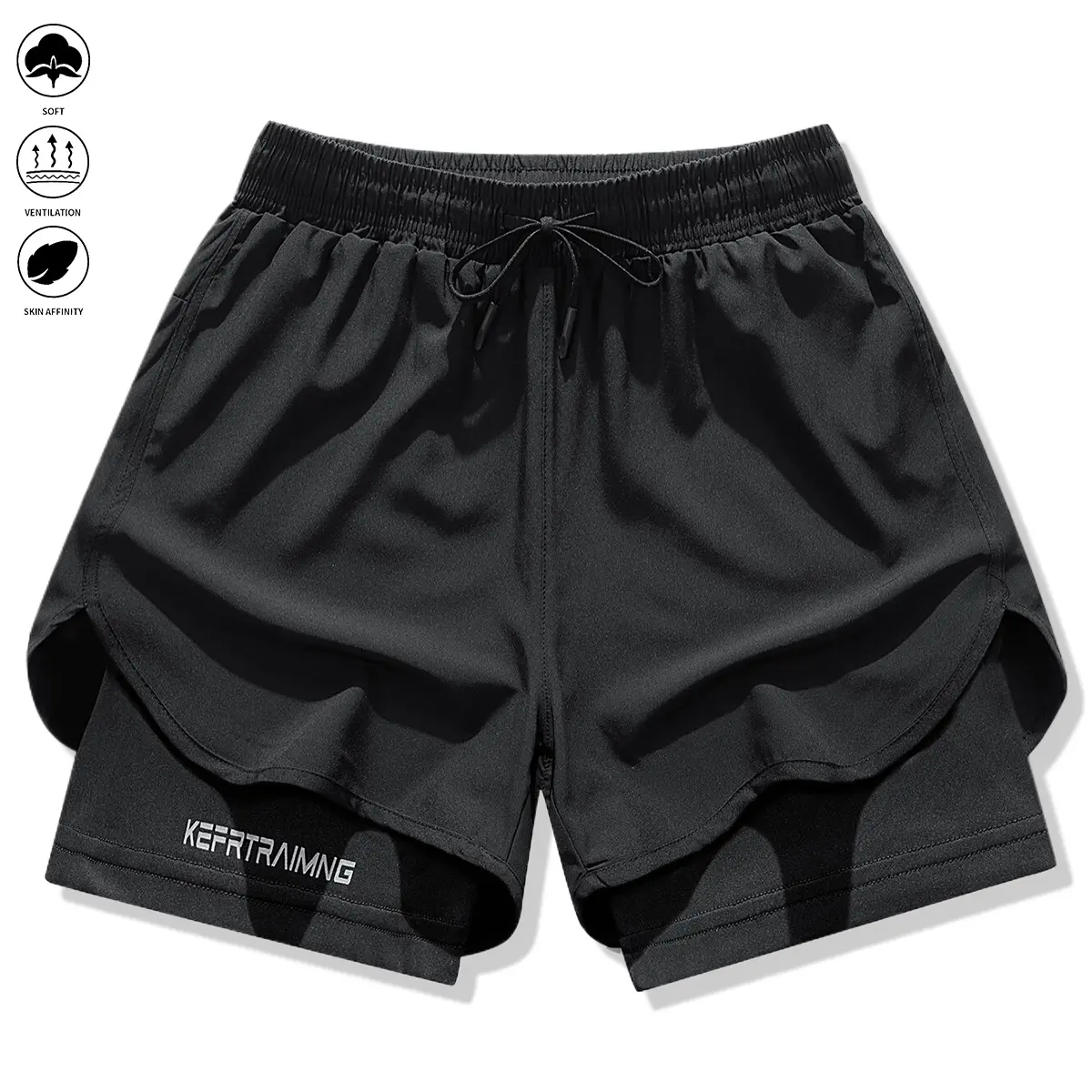 Men’s high-stretch sports shorts, 2-in-1 double-layer design with an inner pocket; suitable for summer gym workouts, training, outdoor running, and fitness exercise.