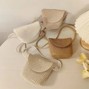 Fashion Straw Straw Bag Shell Shape Handmade Straw Handbag Summer Beach Bag Kid Children