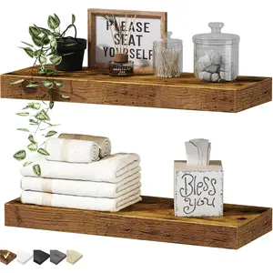 Limited time Deal-Bathroom Floating Shelves for Wall Shelf Over Toilet Wall Mounted Farmhouse Small 16 inch Set of 2, Rustic Brown (008-40BN) Decor