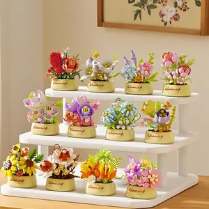 200+pcs Building Block Flower Set, Creative Assembly Toy, Permanent Flowers, Abs Material, Stress Relief, Decorative Ornament, Party Gift