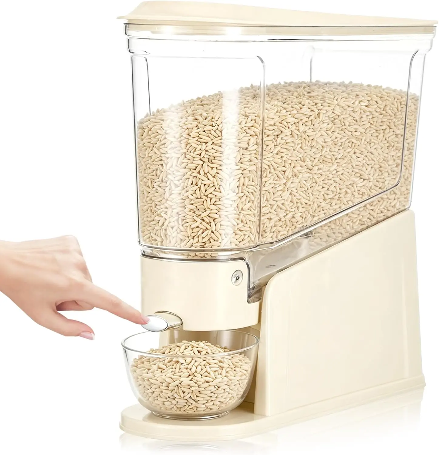 Rice Dispenser 11Lbs Slim Rice Container for Small Clear Cereal Dispenser Sealed Moisture with Measuring Cup BPA-Free Grain for Pantry, White