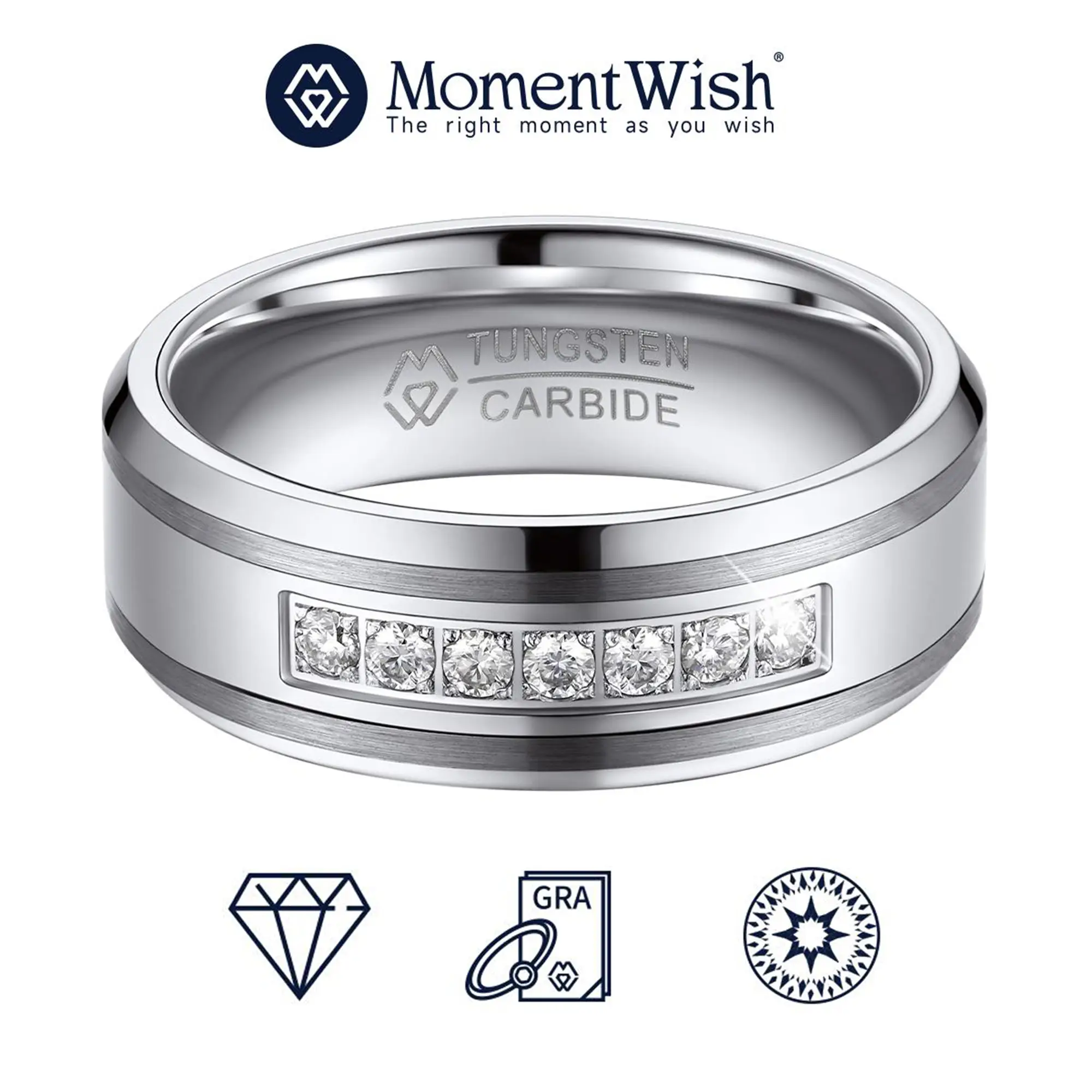 【#104 Men Ring】MomentWish Men Tungsten Engagement Ring, Wedding Ring for Men