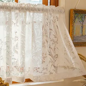 French Vintage Single Layer Lace Curtain, Plant Cutout Breathable Short Blind, Net Curtain Window, Home Decor for Living Room Bedroom Balcony Window