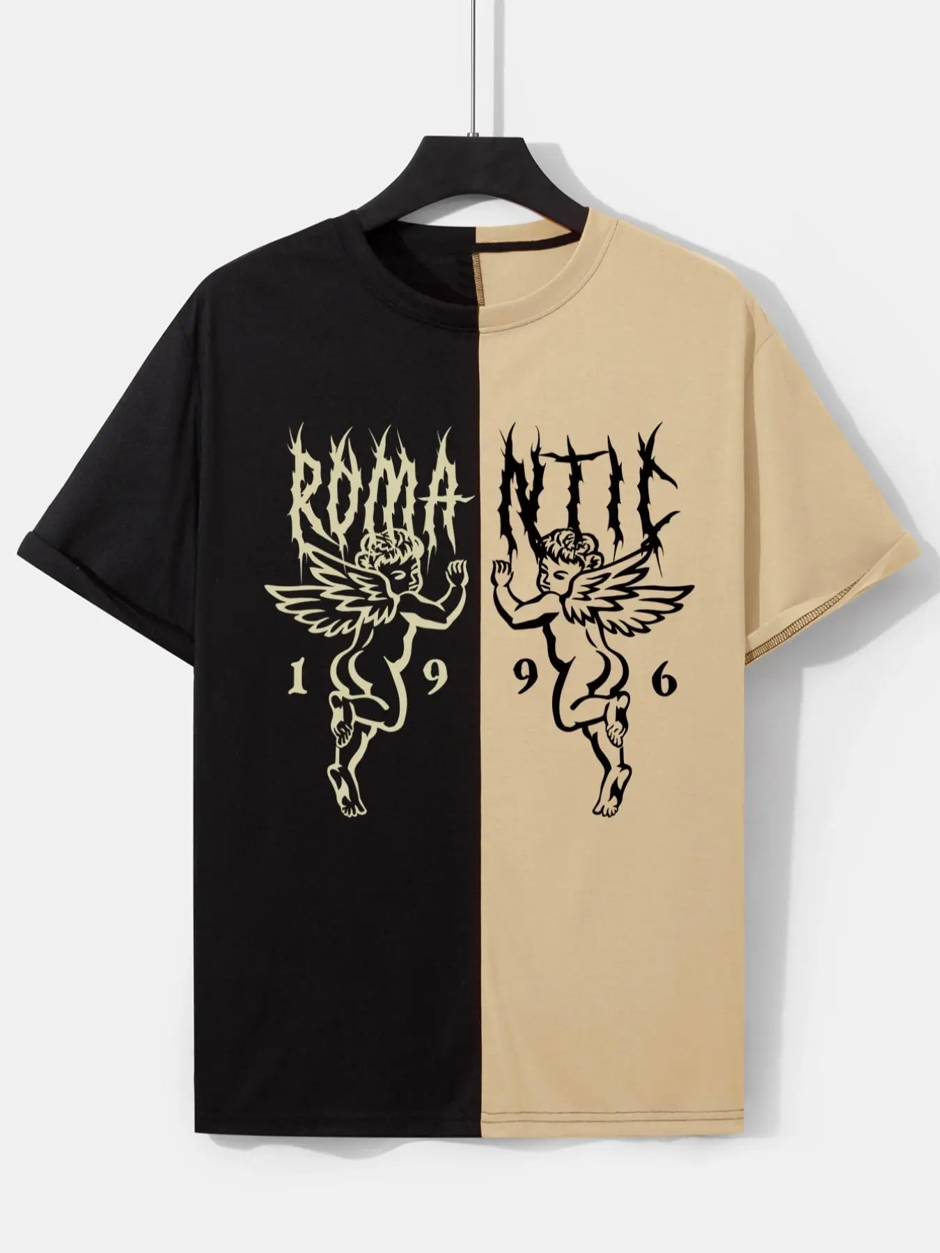 Men's Multicolor Colorblock Graphic Round Neck Short Sleeve Graphic Tee, Summer Clothes, Men's Streetwear, Regular Fit Casual Soft Comfy Crewneck T-sh