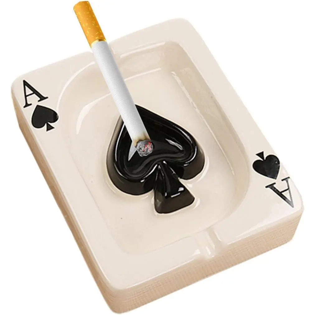 Handmade Black Heart Poker A Ceramic Ashtray - 2 Grooves, Waterproof, Desktop, Modern Portable Multi-Function Home Decor, Ideal Men's Gift, Home Office Use
