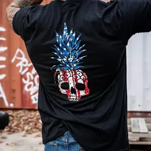 Explosive USA Flag Grenade Skull T-Shirt – Unique Pineapple Head Graphic for Rebels, Patriots, and Fans of Fierce Independence