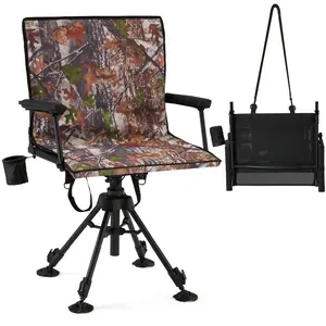 YODOLLA Camo Hunting Chair with Detachable Cover, 360° Silent Swivel, Adjustable Height, Mesh Back, Folding Ground Seat, Armrests, Telescopic Legs, Duck Feet, 330 lb Capacity, Deer Dove(Multiple Styles Available)