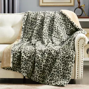 Luxury Print Faux Fur Blanket for Couch 50" x 60",Decorative Soft Thick Furry,Warm Blanket for Winter, Sided Cozy Chic Fuzzy,White