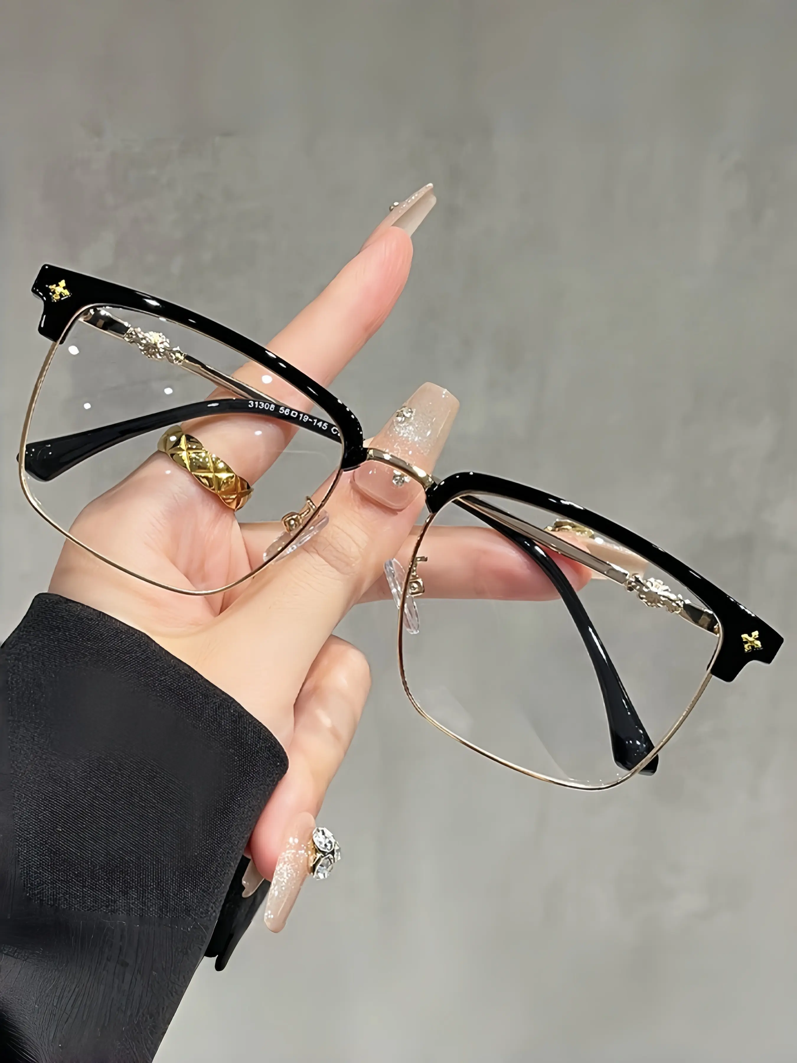 Vintage Half Frame Square Fashion Glasses, Tr90 Durable Lightweight Frame, Casual Style Unisex Eyewear for Work & Daily Use, Trendy Vintage Eyeglasses