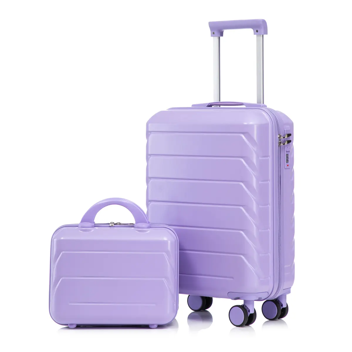 2-Piece ABS Hardside Spinner Luggage Set, 20" Suitcase + 14" Cosmetic Case, 360° Wheels, Anti-Scratch, Lightweight Carry-On for Weekend Travel, Blue & Purple
