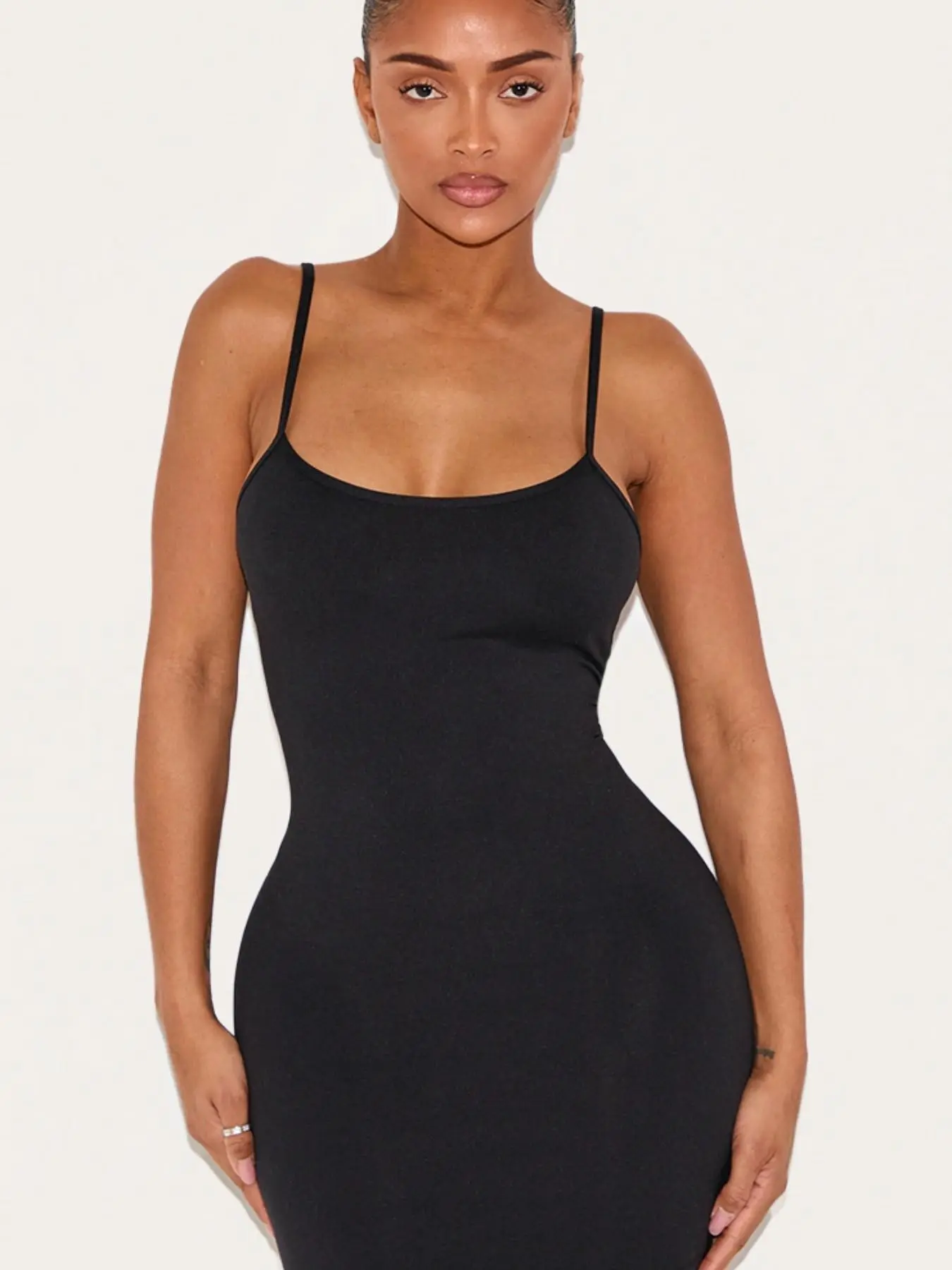 2026 Seamless Tummy Control, Spaghetti Strap Bodycon Cami Maxi Dress, Straps Summer Dress, Snatched Waist, Buttery Soft Fabric, Casual/Party Occasion, Form Fitting, No See Through, Curvy Friendly, Black, Women's Clothing