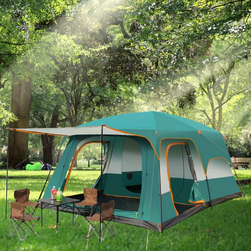 Extra large tent 10-12 people, family cabin tent, 2 rooms, 3 doors, 3 windows, with mesh, straight walls, waterproof, double layer, outdoor large tent, picnic, camping, family gathering