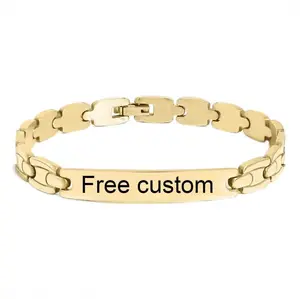 Bracelets for Men,Stainless Steel/18K Gold/Black Metal Plated, Personalized Engrave