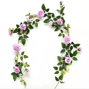 1.83M Artificial Garland with Flowers, Fake Rose Garland, Faux Floral Garlands for Wedding Spring Home Party Craft Art Table Runner Decor, Fake Rose Flower Greenery Garland Floral Vines for Wedding Home Party Table Runner Decor