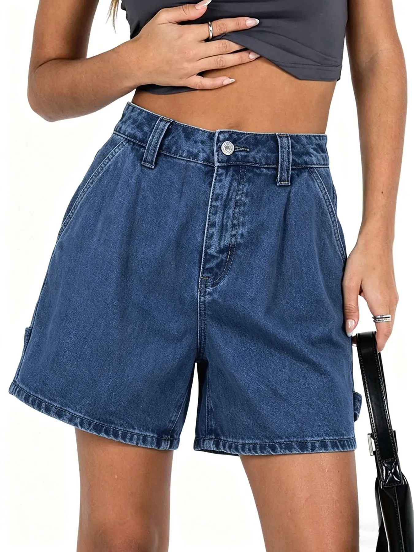 Women's High Waisted Loose Fit Jeans Shorts, Summer Casual Button Front Denim Shorts with Pockets, Casual Fashion Shorts