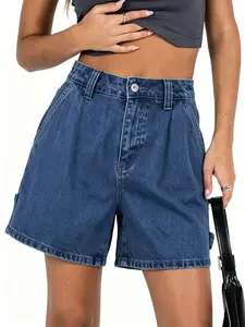 Women's High Waisted Loose Fit Jeans Shorts, Summer Casual Button Front Denim Shorts with Pockets