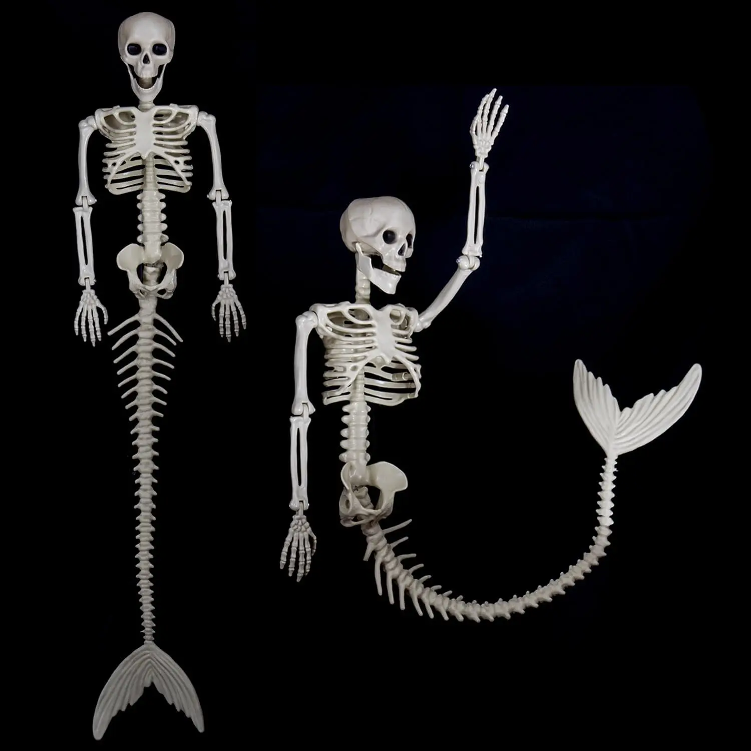2 Pack 33 Inches Mermaid Halloween Skeleton Pose-N-Stay Posable Movable Jonints Hanging for Halloween Decoration Decor Spooky Scene Party Favors