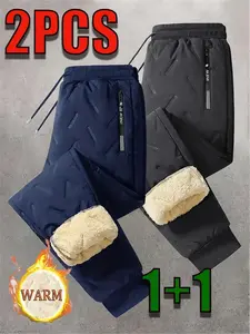 2 Fleece Lined Thickened Autumn Winter Casual Pants, Windproof High-Quality Warm Ankle-Length Trousers, Cold-Proof Pants, Windbreaker Pants, Winter Full-Length Pants, Slim Fit, Comfortable Winter Pants with Warm Lining, Sturdy Construction, Lined Pants, W