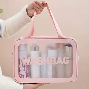 1pc Travel Storage Bag PVC Portable Pouch Letter Graphic Print, Waterproof Fabric For Storing Clothes, Accessories, Toiletries and Travel Essentials