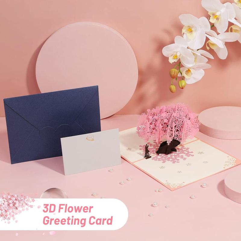 【Valentine’s Day Gift】3D Lovers Under Cherry Blossom Tree Pop-Up Card, Handmade Paper-Cut Greeting Card for Parties, Gifts & Romantic Weddings, Creative 3D Love Valentine’s Card, Holiday Gift