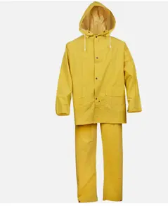 PRO-SAFE Waterproof Yellow Poly/PVC Rain Suit with Bib Pants & Jacket Size Large