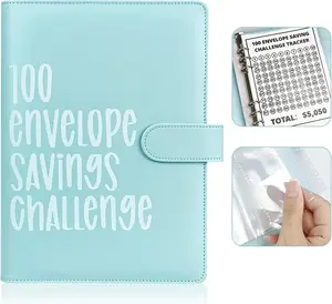 100 Envelope Challenge Binder, Leather 52 Week Money Saving Challenge Binder Easy and Fun Way for 100 Envelopes Money Saving Challenge Budget Binder for Budgeting Planner & Saving Money