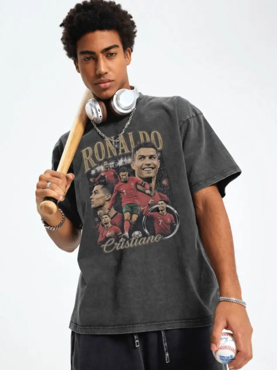 CR7 Cristiano Ronaldo GOAT Vintage Graphic T-Shirt | Portugal Legend Soccer Collage Streetwear Tee for Men Women | Retro Football Star CR7 Fan Gift Casual Cotton Short Sleeve Top, Trendy Best Gift SS