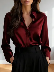 Women's Plain Fitted Shirt, Long Sleeve, Casual Style, All Seasons Wear, Comfortable and Stylish, Perfect for Daily Use
