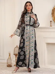 Women's Muslim Abaya Set, Embroidered Vest + Belt Coat, Elegant Evening Dress, Ethnic Fashion Long Skirt, Embroidery Abaya, Eid Festival