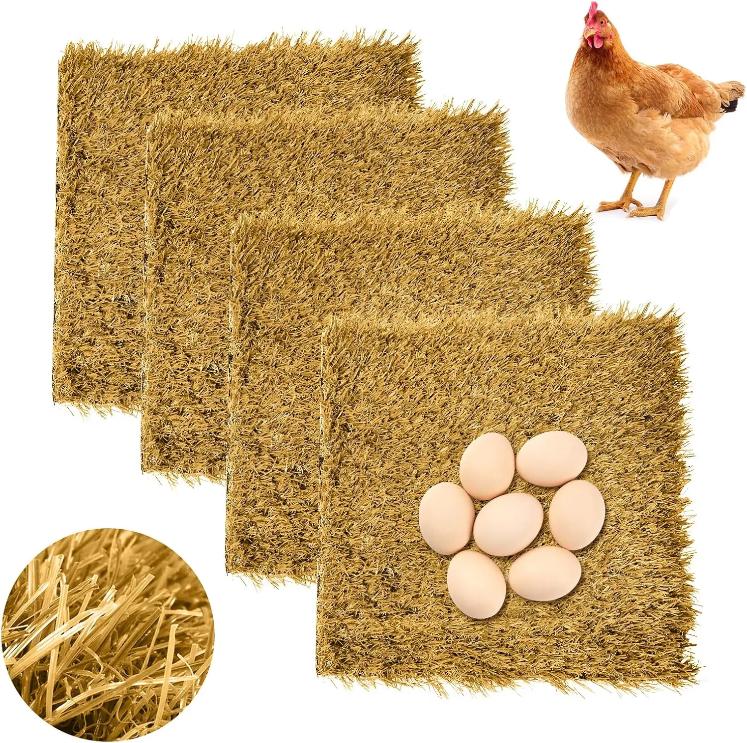 4 Pcs Chicken Nesting Pads Artificial Grass Rug Carpet Synthetic Turf Mat 12"x12" Washable Chicken Coop Bedding Laying Garden Lawn Indoor/Outdoor Bedding for Chicken Hen Small Pets(Brown)