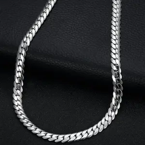 Punk Hip-hop Flat Woven Cuban Chain Stainless Steel Men's Necklace, Suitable for Daily Parties, Rock Festival Gifts, and Various Accessories To Match