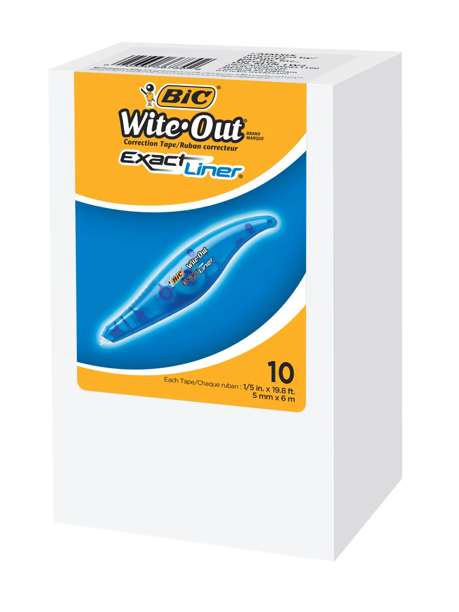 BIC Wite-Out Brand Exact Liner Correction Tape, 10-Count Pack with Dispenser, 19.8ft Tear-Resistant Adhesive, Fast Clean Easy-to-Use, Adhesive Tape Erasers & Correction Supplies, School Stationery for All Ages, Lefties and Righties