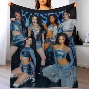 KATSEYE Music Combination Flannel Blanket, Modern Style, Lightweight And Comfortable, Suitable For All Seasons, Suitable For Sofas, Office Chairs, Beds, Outdoor Camping, Travel And Gatherings - Digital Printing, Ideal Gift For Family And Friends